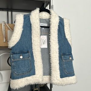Derek Lam 10 Crosby Jaime Denim Sherpa Vest BNWT